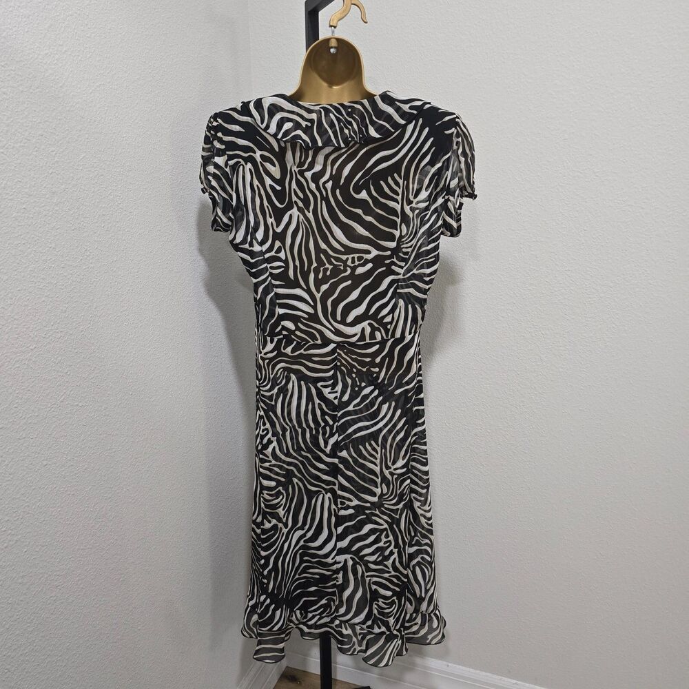 2000s Y2K Whimsigoth Fairy Goth Ruffle Animal Print Sheer V Neck Dress Womens 8 - Picture 5 of 11